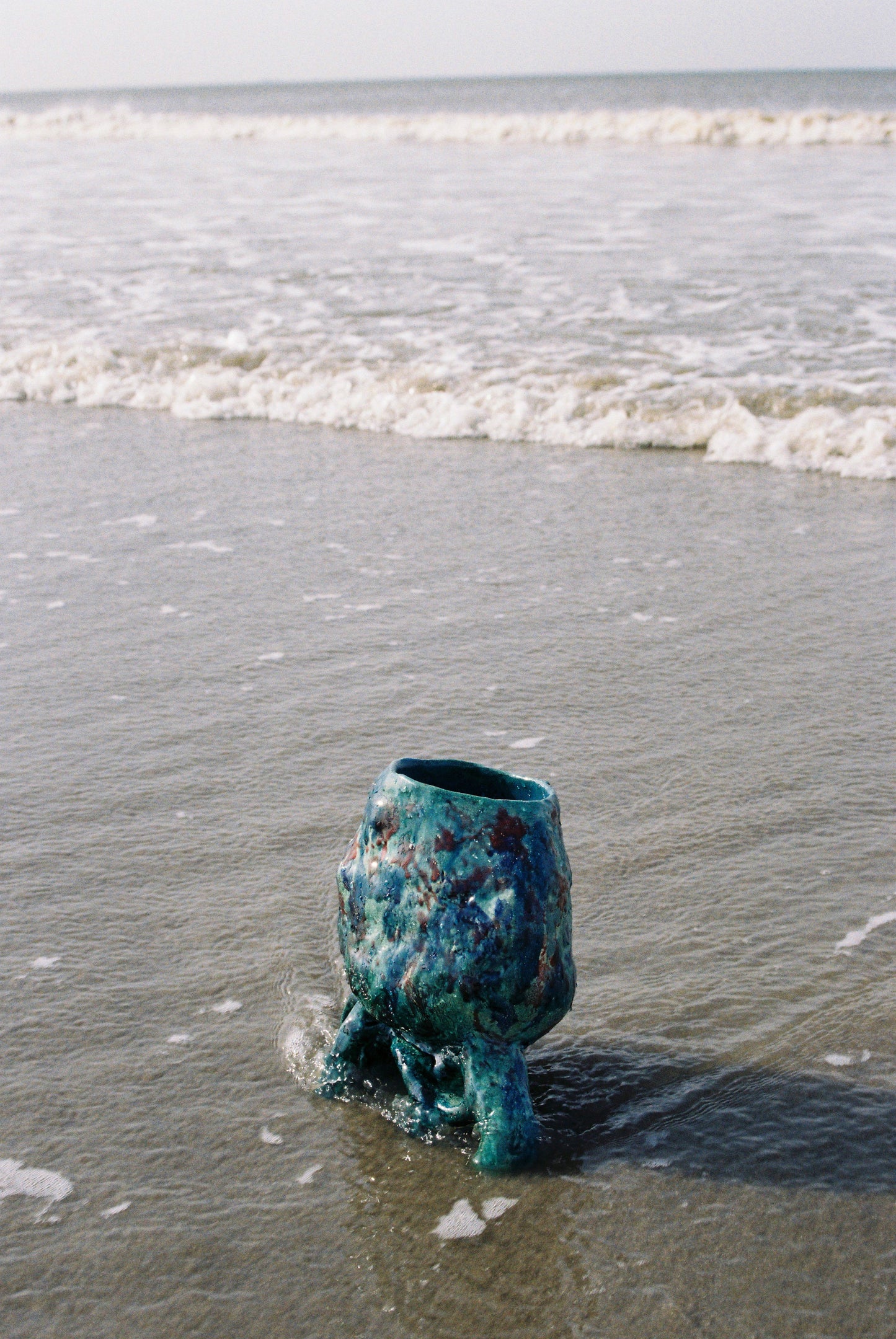 Unique ceramic vase with legs - blue shades , 2025