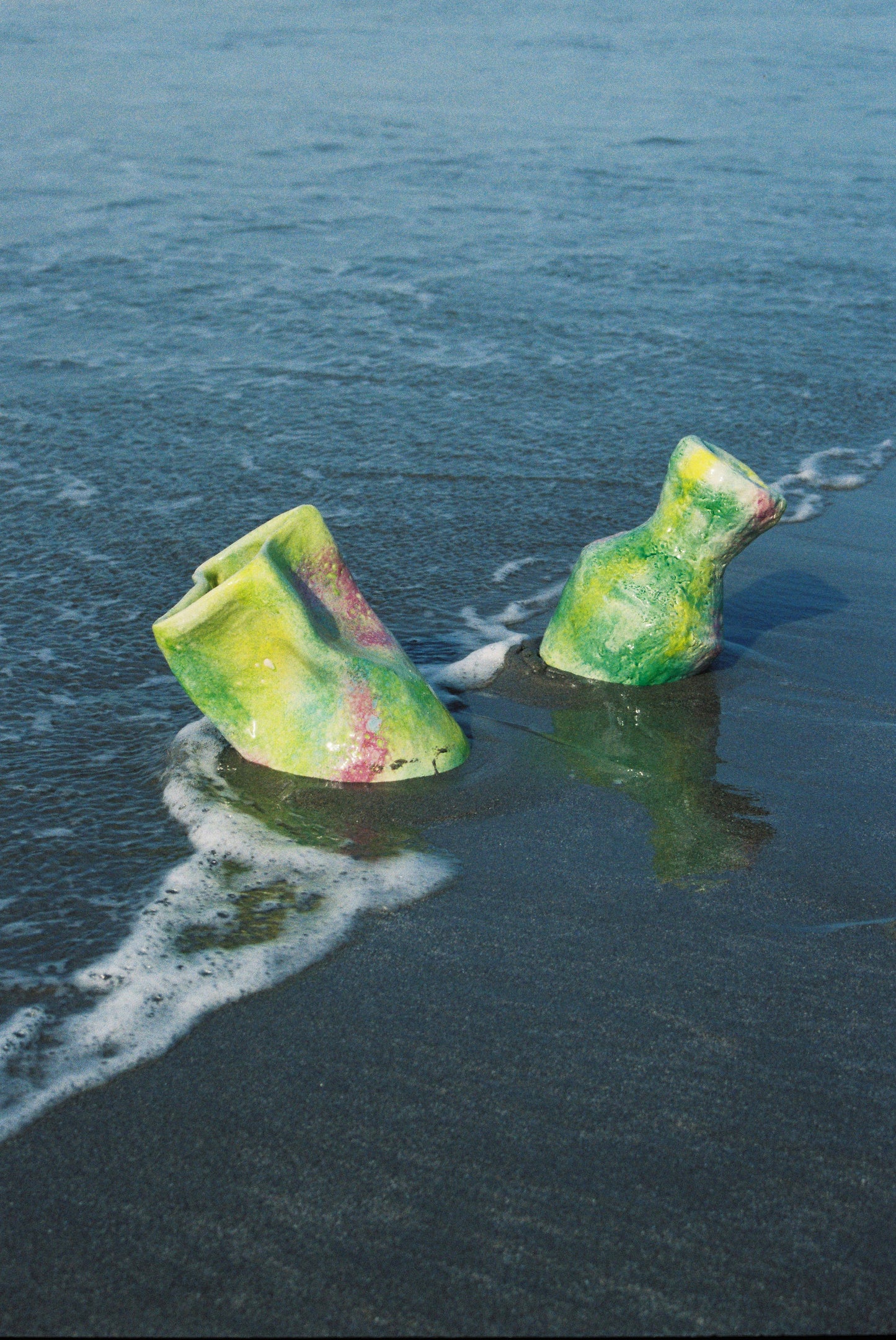 Unique ceramic vase - green/yellow/pink, 2025