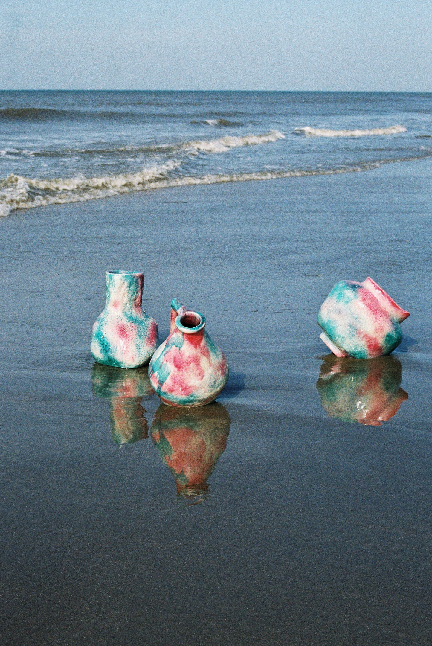 Unique ceramic vase, pink/turqoise, 2025