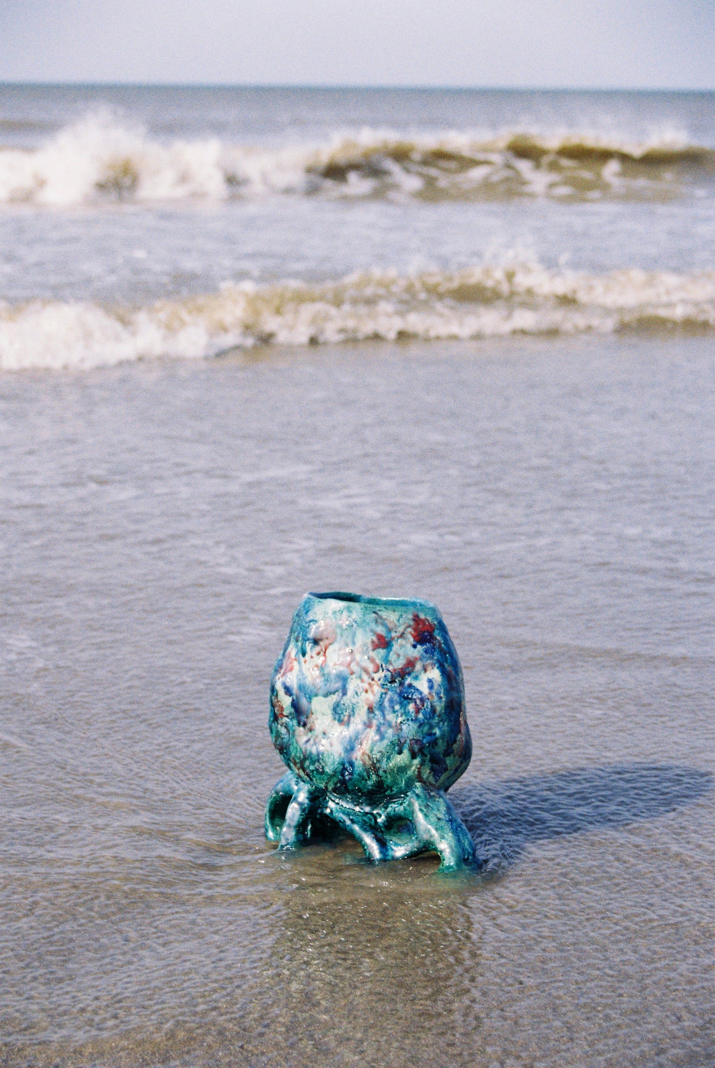 Unique ceramic vase with legs - blue shades , 2025