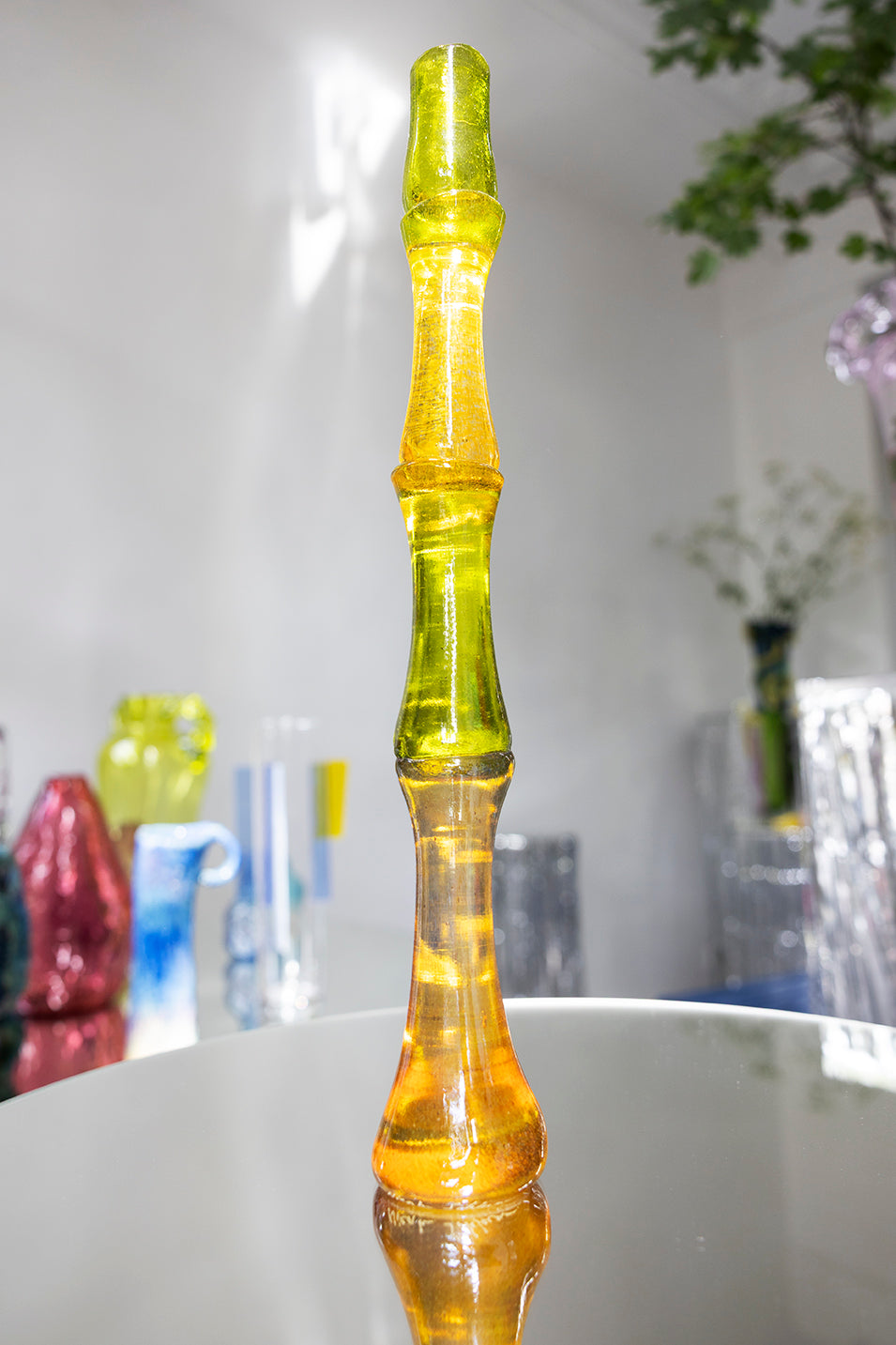 Bamboo candle holder - shades of green/yellow/orange, 2025 - by Nienke