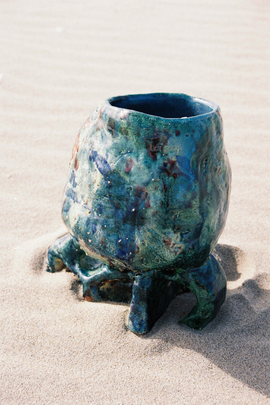 Unique ceramic vase with legs - blue shades , 2025