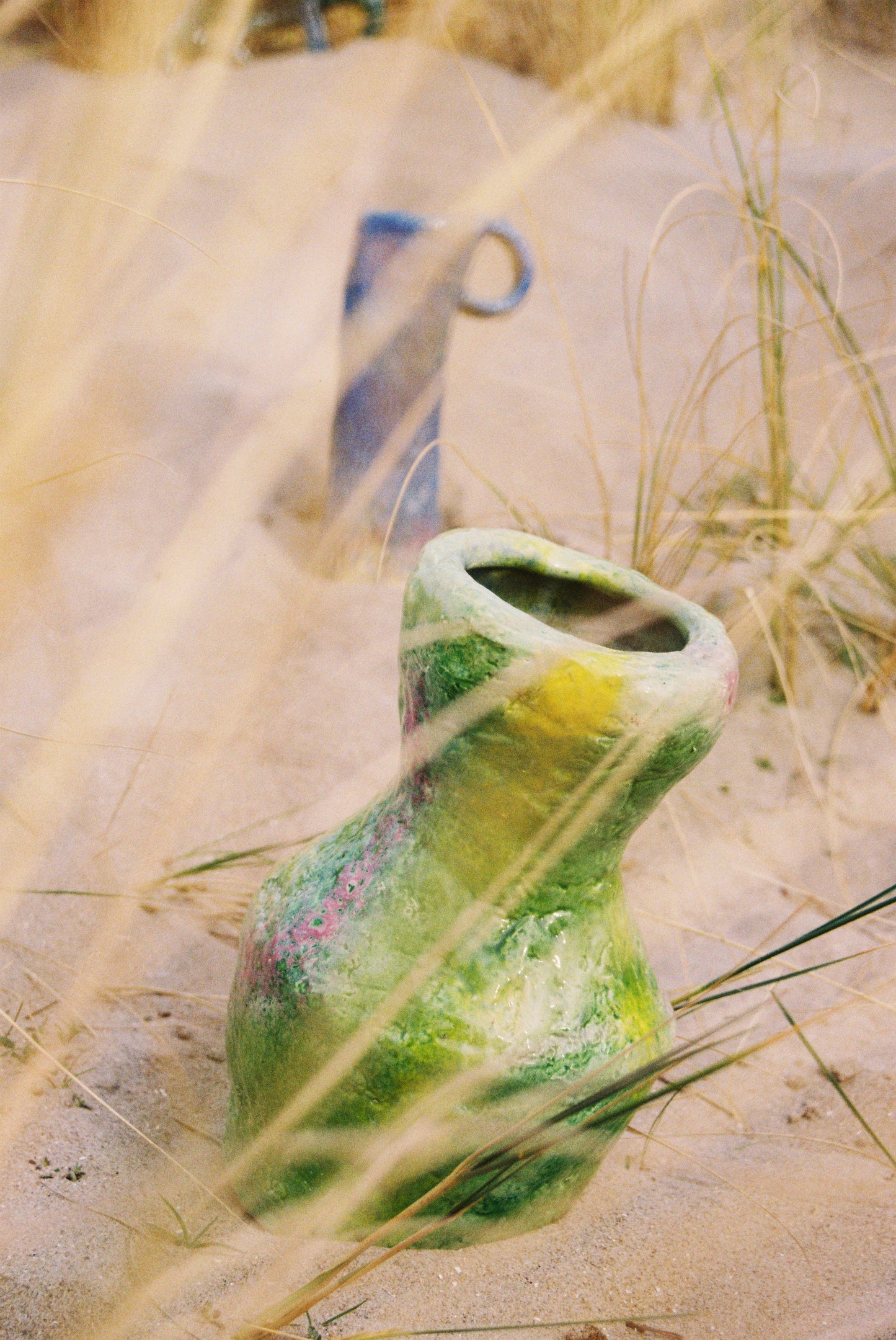 Unique ceramic vase - green/yellow/pink, 2025