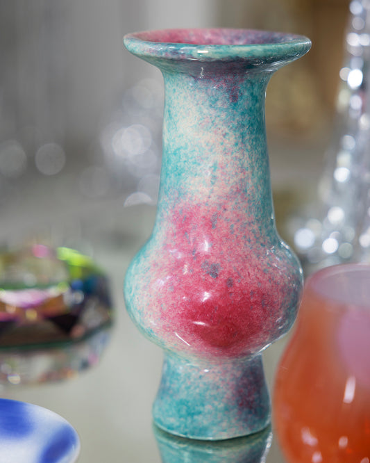 Unique ceramic vase / turqoise and pink - from France