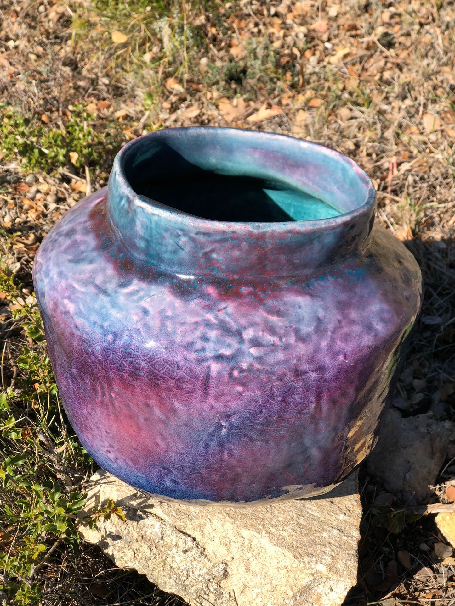 Unique ceramic vase / blue/purple/pink