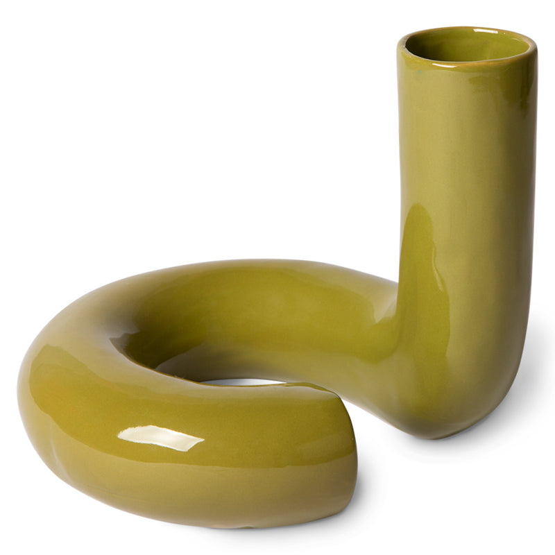 CERAMIC TWISTED VASE GLOSSY OLIVE