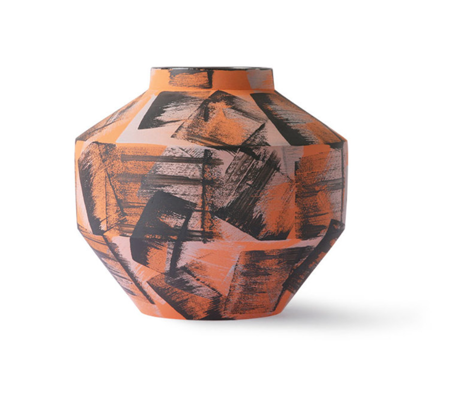 HAND BRUSHED CERAMIC VASE ORANGE/BLACK