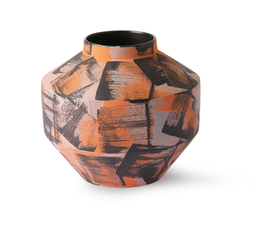 HAND BRUSHED CERAMIC VASE ORANGE/BLACK