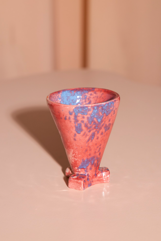 Handmade ceramics cup with pink/lightblue glazing