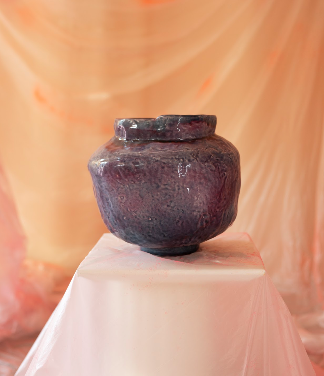 Unique ceramic vase / blue/purple/pink