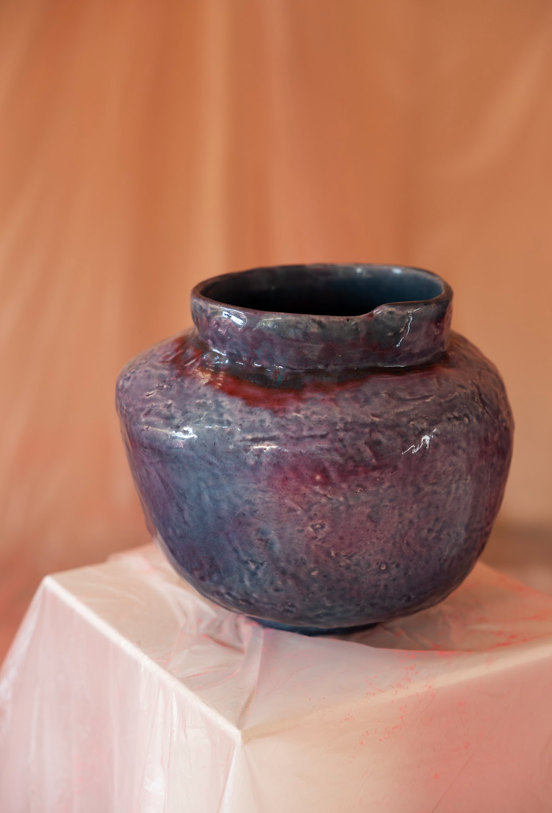 Unique ceramic vase / blue/purple/pink