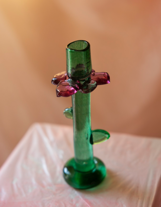 flower candle holder, green and purple, by Bernard