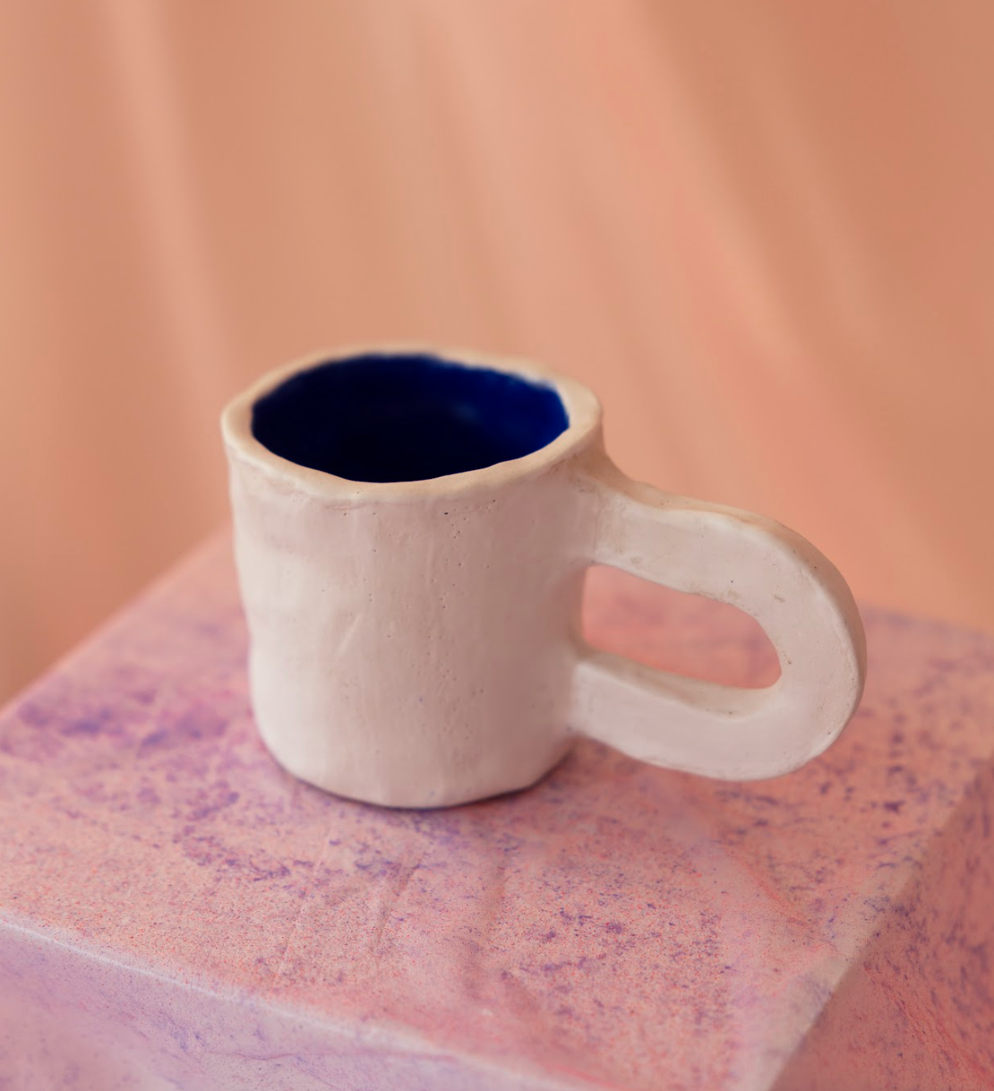 handmade ceramic cup, yves klein blue inside