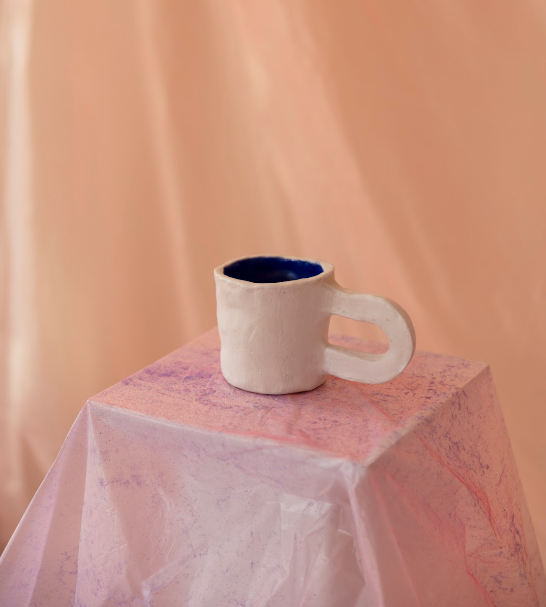 handmade ceramic cup, yves klein blue inside