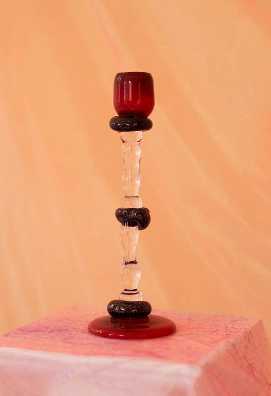 decorative liquor glass, red/black, by Bernard