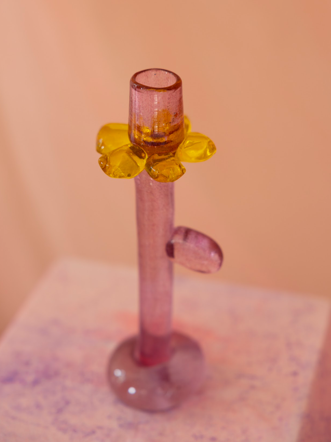 flower candle holder, pink and yellow, by Bernard
