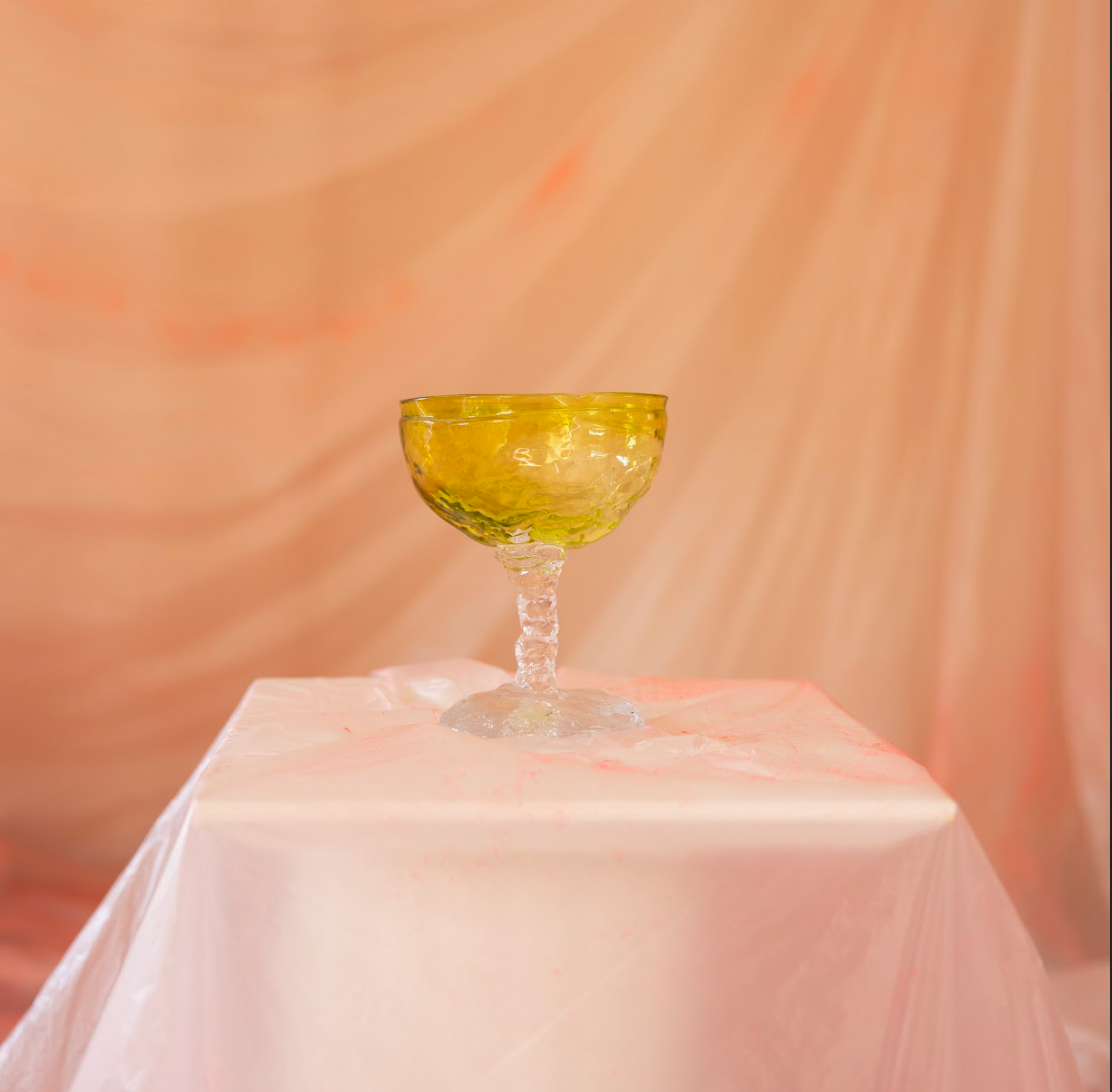 Champagne coupe, green/yellow by Bernard