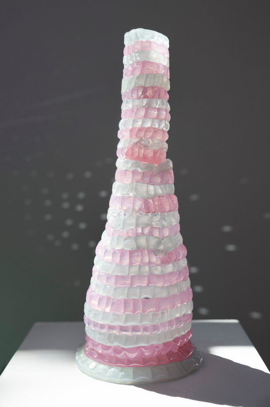 "Knitted" candle holder, pink shades (2026), by Bernard
