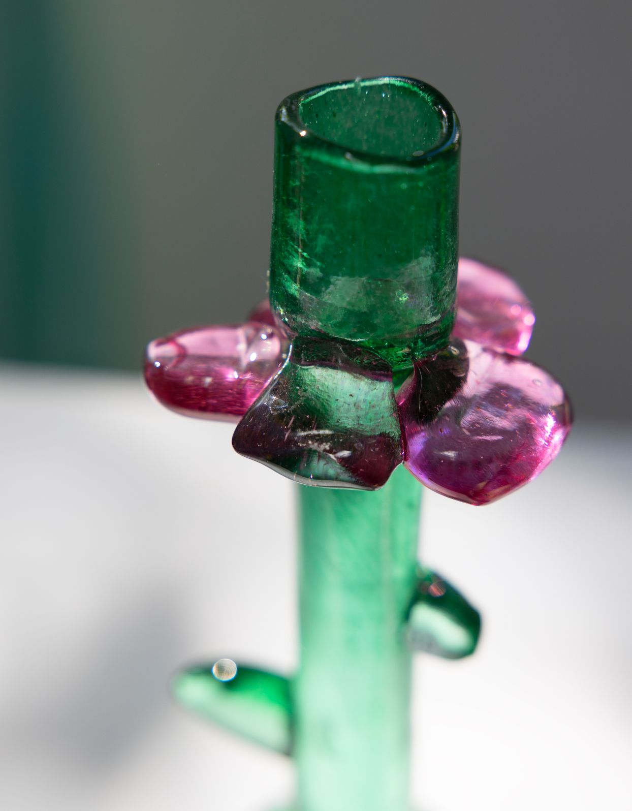 flower candle holder, green and purple, by Bernard