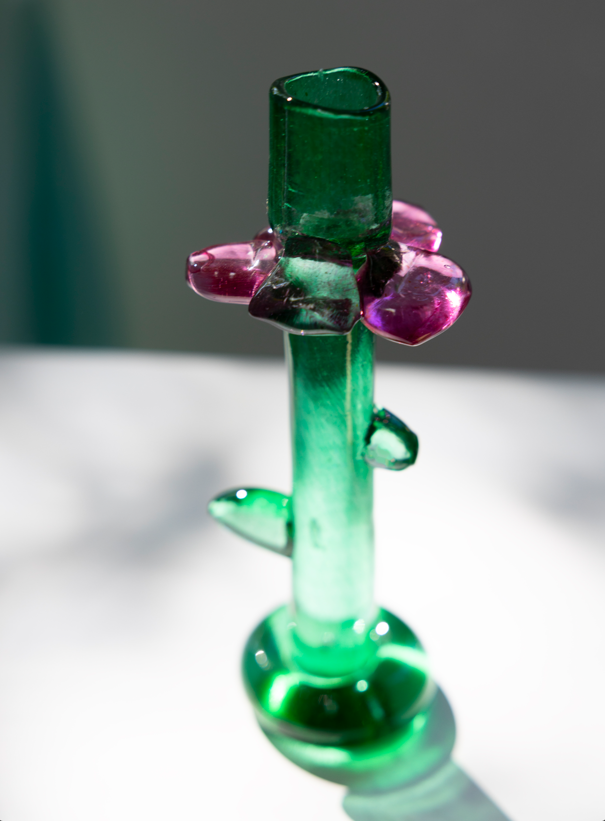 flower candle holder, green and purple, by Bernard