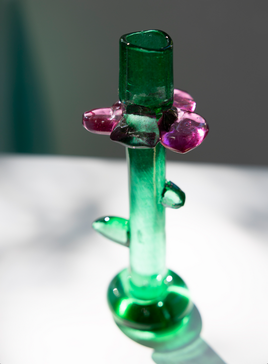 flower candle holder, green and purple, by Bernard