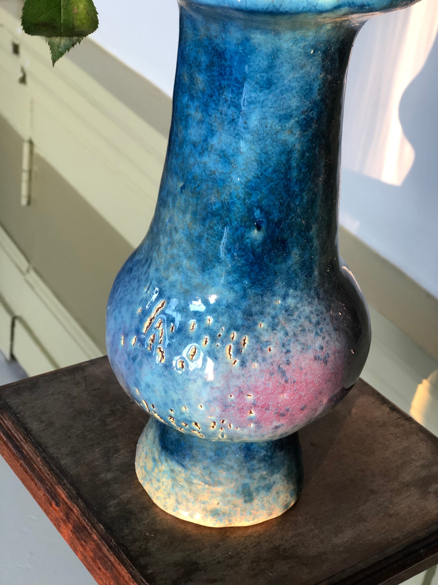 Unique ceramic vase /  yellow/blue