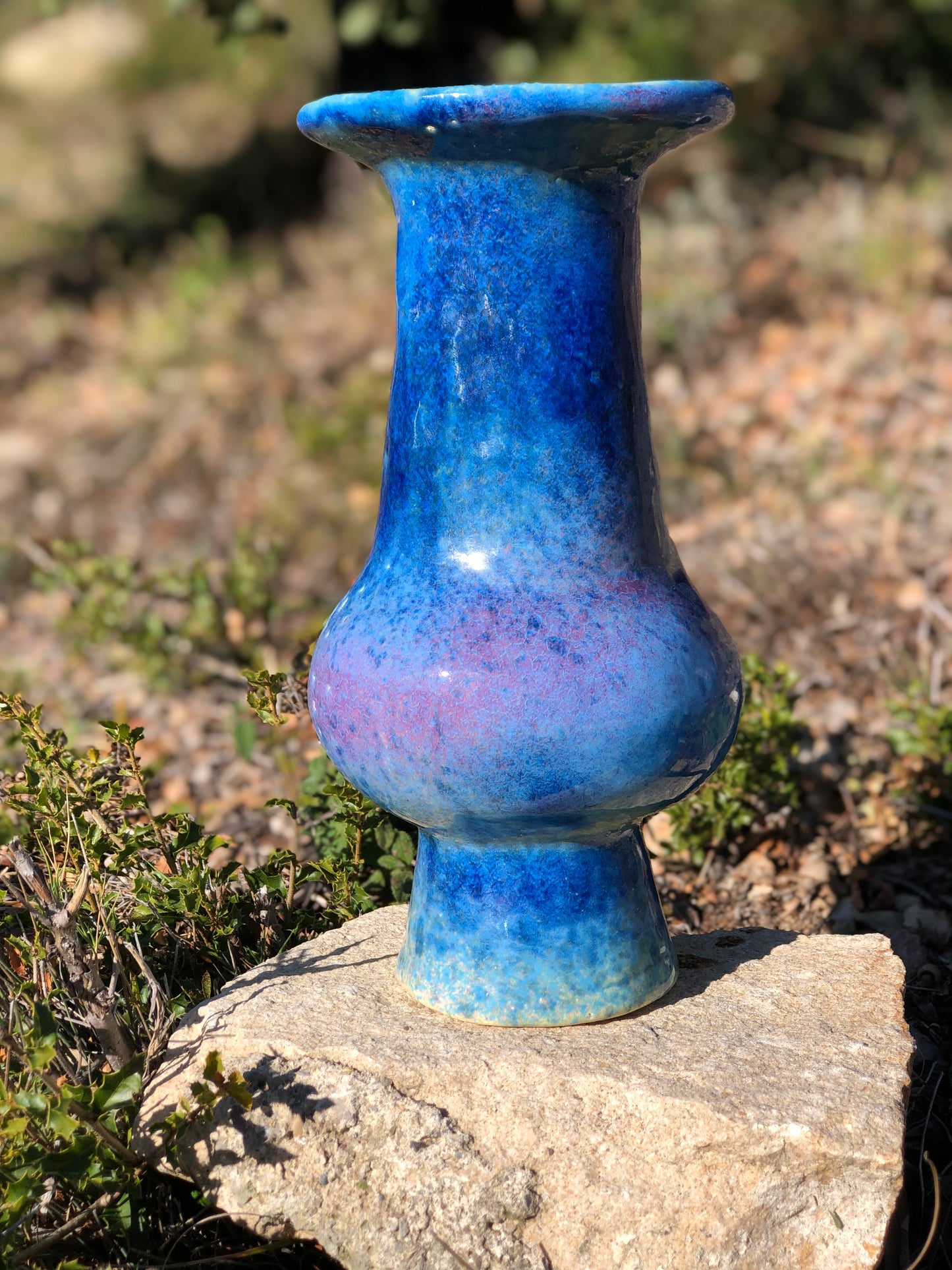 Unique ceramic vase /  yellow/blue