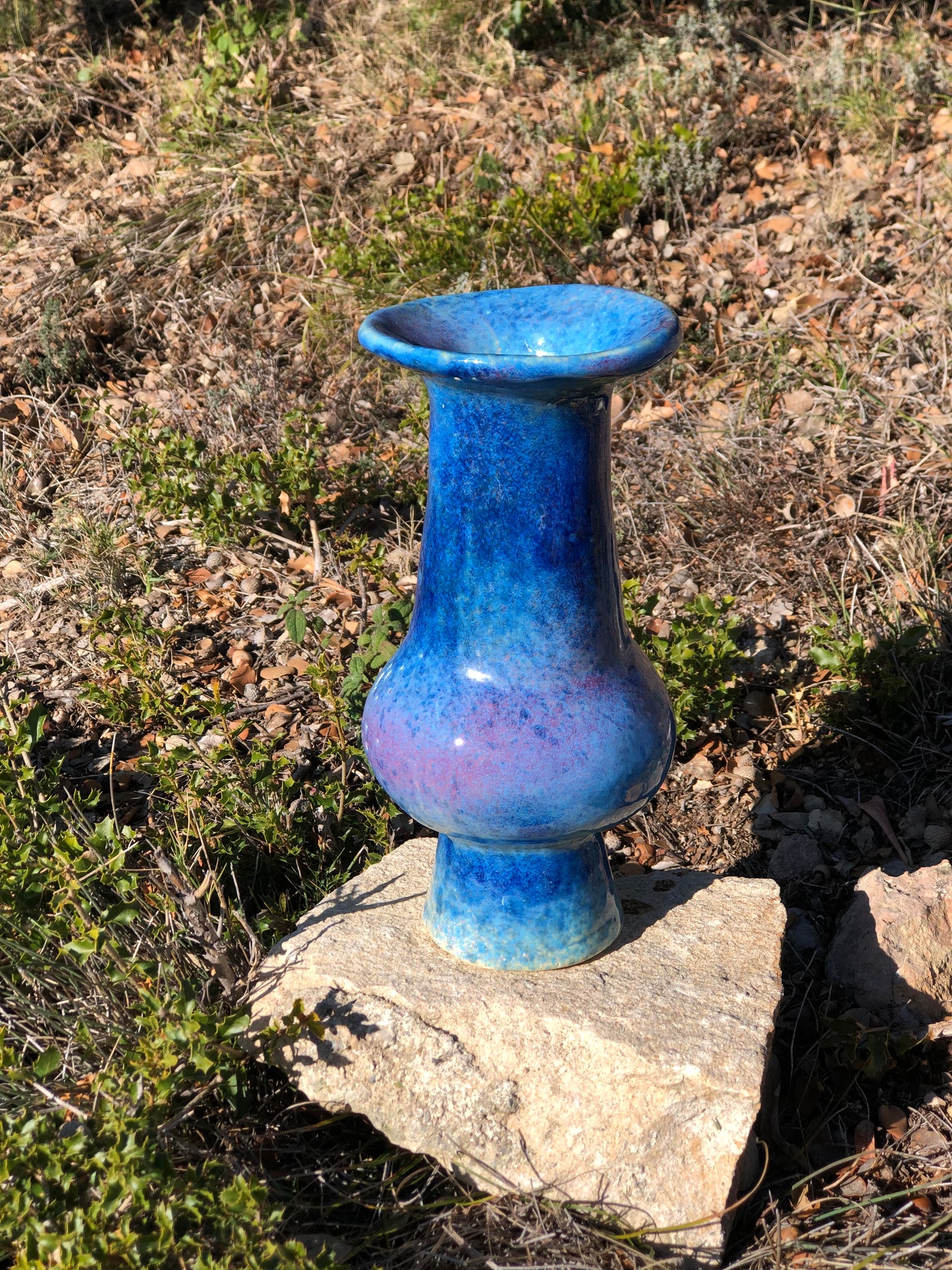 Unique ceramic vase /  yellow/blue