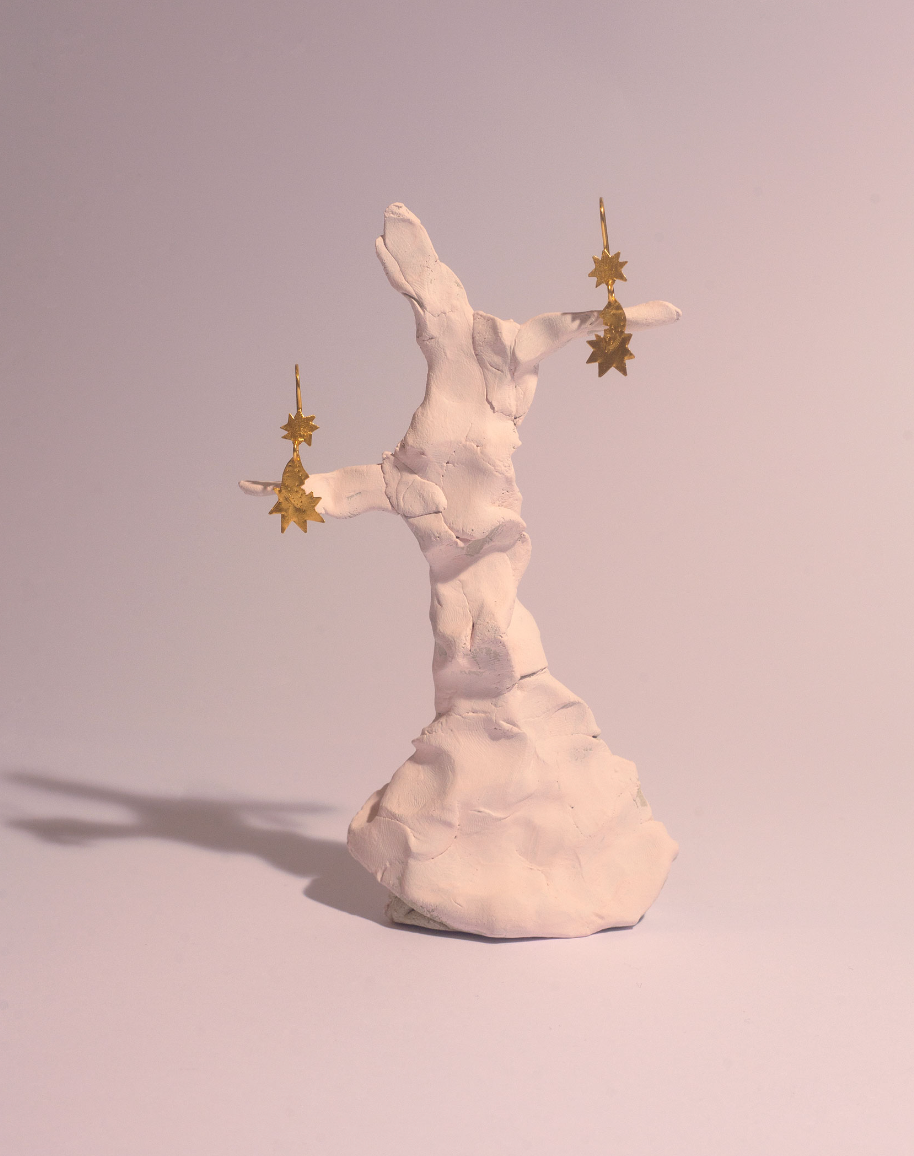 Double star earrings / gold plated on silver