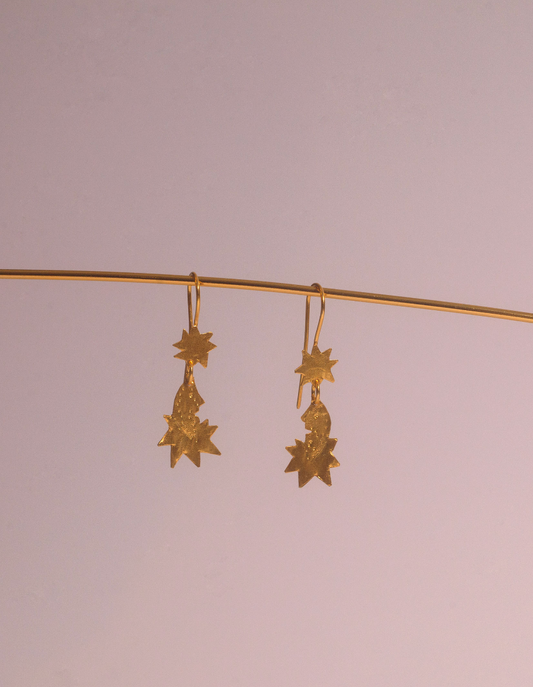 Double star earrings / gold plated on silver