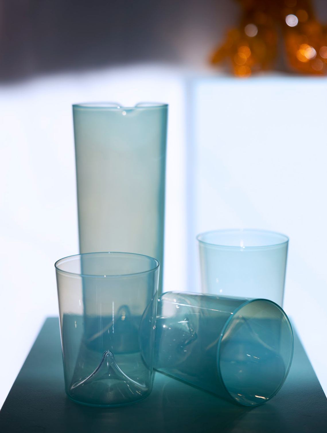 Thin drinking glasses / turquoise